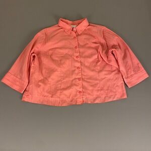 C.J. Banks Button Down Top Plus Size 1X‎ Coral Blouse 3/4 Sleeve Textured